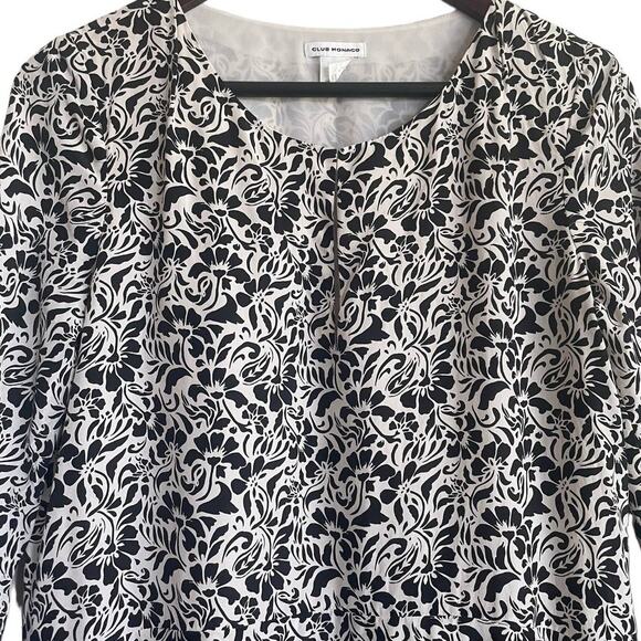 Club Monaco Silk Dress 4 Black White Whimsical Floral Fairy Boho Cottagecore - Picture 4 of 12